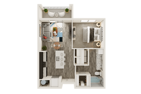 Floor plan for 1 bed, 1 bath, 694 sqft